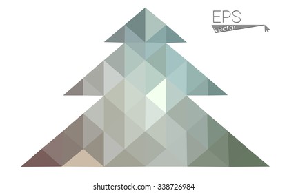 Green low polygon style christmas tree vector illustration consisting of triangles . Abstract triangular polygonal origami or crystal design of New Years celebration. Isolated on white background.