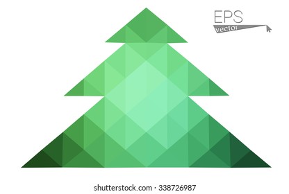 Green low polygon style christmas tree vector illustration consisting of triangles . Abstract triangular polygonal origami or crystal design of New Years celebration. Isolated on white background.