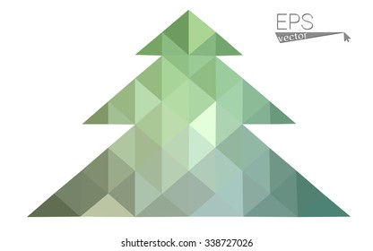 Green low polygon style christmas tree vector illustration consisting of triangles . Abstract triangular polygonal origami or crystal design of New Years celebration. Isolated on white background.