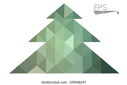 Green low polygon style christmas tree vector illustration consisting of triangles . Abstract triangular polygonal origami or crystal design of New Years celebration. Isolated on white background.