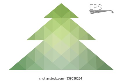 Green low polygon style christmas tree vector illustration consisting of triangles . Abstract triangular polygonal origami or crystal design of New Years celebration. Isolated on white background.