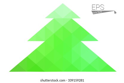 Green low polygon style christmas tree vector illustration consisting of triangles . Abstract triangular polygonal origami or crystal design of New Years celebration. Isolated on white background.