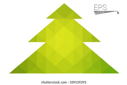 Green low polygon style christmas tree vector illustration consisting of triangles . Abstract triangular polygonal origami or crystal design of New Years celebration. Isolated on white background.