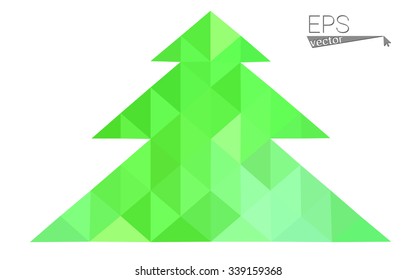 Green low polygon style christmas tree vector illustration consisting of triangles . Abstract triangular polygonal origami or crystal design of New Years celebration. Isolated on white background.
