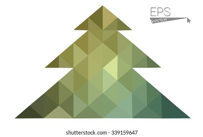 Green low polygon style christmas tree vector illustration consisting of triangles . Abstract triangular polygonal origami or crystal design of New Years celebration. Isolated on white background.