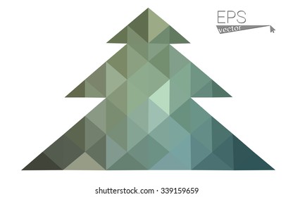Green low polygon style christmas tree vector illustration consisting of triangles . Abstract triangular polygonal origami or crystal design of New Years celebration. Isolated on white background.