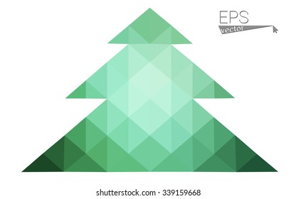 Green low polygon style christmas tree vector illustration consisting of triangles . Abstract triangular polygonal origami or crystal design of New Years celebration. Isolated on white background.