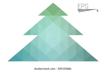 Green low polygon style christmas tree vector illustration consisting of triangles . Abstract triangular polygonal origami or crystal design of New Years celebration. Isolated on white background.