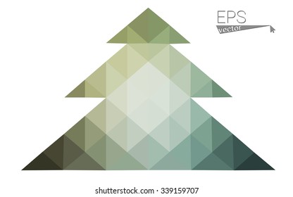 Green low polygon style christmas tree vector illustration consisting of triangles . Abstract triangular polygonal origami or crystal design of New Years celebration. Isolated on white background.