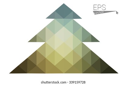 Green low polygon style christmas tree vector illustration consisting of triangles . Abstract triangular polygonal origami or crystal design of New Years celebration. Isolated on white background.
