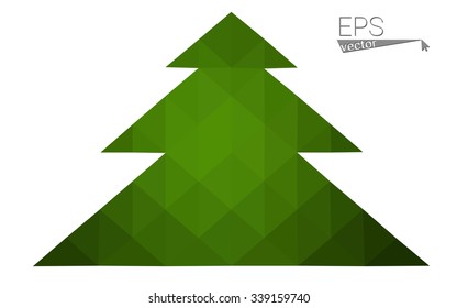 Green low polygon style christmas tree vector illustration consisting of triangles . Abstract triangular polygonal origami or crystal design of New Years celebration. Isolated on white background.