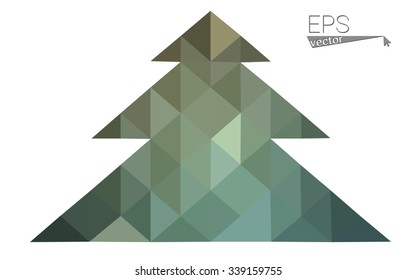 Green low polygon style christmas tree vector illustration consisting of triangles . Abstract triangular polygonal origami or crystal design of New Years celebration. Isolated on white background.