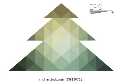 Green low polygon style christmas tree vector illustration consisting of triangles . Abstract triangular polygonal origami or crystal design of New Years celebration. Isolated on white background.