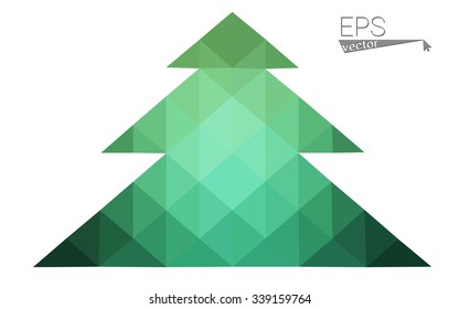 Green low polygon style christmas tree vector illustration consisting of triangles . Abstract triangular polygonal origami or crystal design of New Years celebration. Isolated on white background.