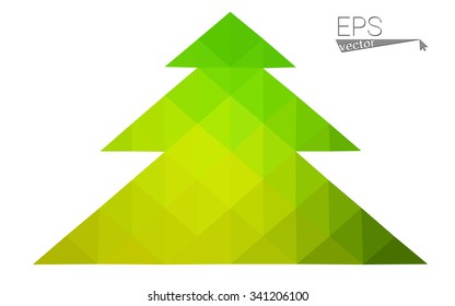 Green low polygon style christmas tree vector illustration consisting of triangles . Abstract triangular polygonal origami or crystal design of New Years celebration. Isolated on white background.