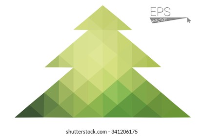 Green low polygon style christmas tree vector illustration consisting of triangles . Abstract triangular polygonal origami or crystal design of New Years celebration. Isolated on white background.