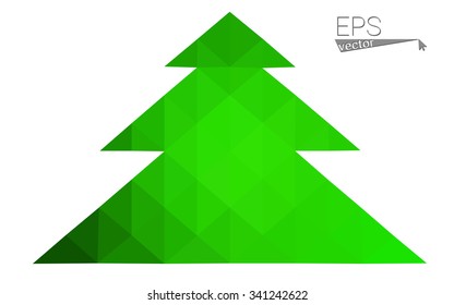 Green low polygon style christmas tree vector illustration consisting of triangles . Abstract triangular polygonal origami or crystal design of New Years celebration. Isolated on white background.