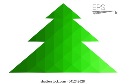 Green low polygon style christmas tree vector illustration consisting of triangles . Abstract triangular polygonal origami or crystal design of New Years celebration. Isolated on white background.