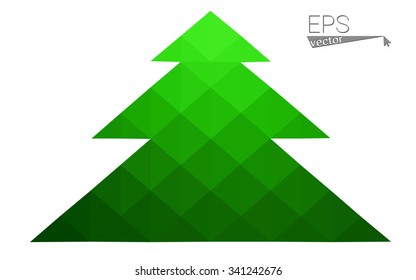 Green low polygon style christmas tree vector illustration consisting of triangles . Abstract triangular polygonal origami or crystal design of New Years celebration. Isolated on white background.