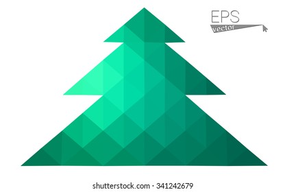 Green low polygon style christmas tree vector illustration consisting of triangles . Abstract triangular polygonal origami or crystal design of New Years celebration. Isolated on white background.