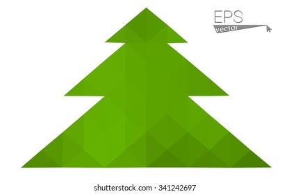 Green low polygon style christmas tree vector illustration consisting of triangles . Abstract triangular polygonal origami or crystal design of New Years celebration. Isolated on white background.