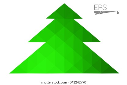Green low polygon style christmas tree vector illustration consisting of triangles . Abstract triangular polygonal origami or crystal design of New Years celebration. Isolated on white background.