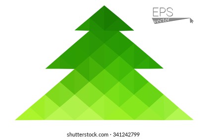 Green low polygon style christmas tree vector illustration consisting of triangles . Abstract triangular polygonal origami or crystal design of New Years celebration. Isolated on white background.