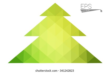 Green low polygon style christmas tree vector illustration consisting of triangles . Abstract triangular polygonal origami or crystal design of New Years celebration. Isolated on white background.