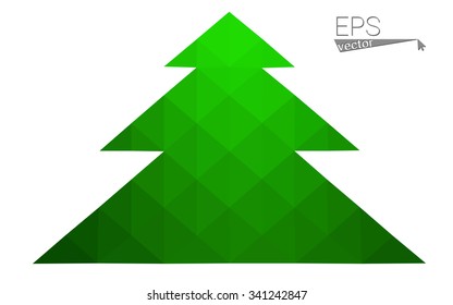 Green low polygon style christmas tree vector illustration consisting of triangles . Abstract triangular polygonal origami or crystal design of New Years celebration. Isolated on white background.