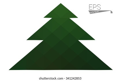 Green low polygon style christmas tree vector illustration consisting of triangles . Abstract triangular polygonal origami or crystal design of New Years celebration. Isolated on white background.