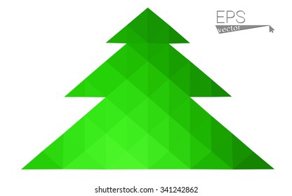 Green low polygon style christmas tree vector illustration consisting of triangles . Abstract triangular polygonal origami or crystal design of New Years celebration. Isolated on white background.