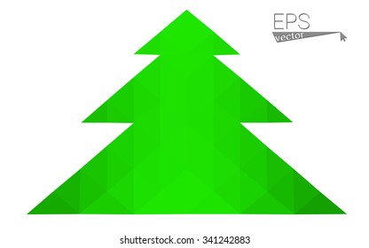 Green low polygon style christmas tree vector illustration consisting of triangles . Abstract triangular polygonal origami or crystal design of New Years celebration. Isolated on white background.