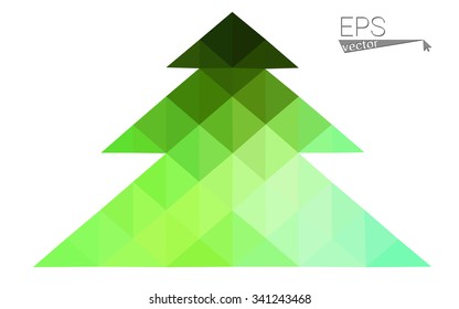Green low polygon style christmas tree vector illustration consisting of triangles . Abstract triangular polygonal origami or crystal design of New Years celebration. Isolated on white background.