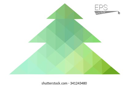 Green low polygon style christmas tree vector illustration consisting of triangles . Abstract triangular polygonal origami or crystal design of New Years celebration. Isolated on white background.