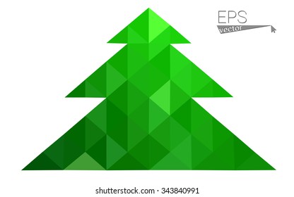 Green low polygon style christmas tree vector illustration consisting of triangles . Abstract triangular polygonal origami or crystal design of New Years celebration. Isolated on white background.