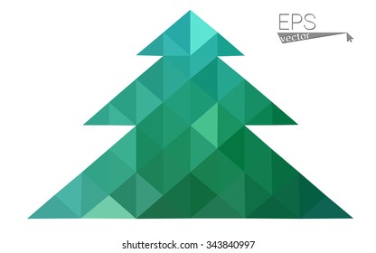 Green low polygon style christmas tree vector illustration consisting of triangles . Abstract triangular polygonal origami or crystal design of New Years celebration. Isolated on white background.
