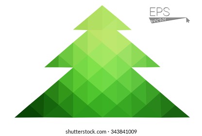Green low polygon style christmas tree vector illustration consisting of triangles . Abstract triangular polygonal origami or crystal design of New Years celebration. Isolated on white background.