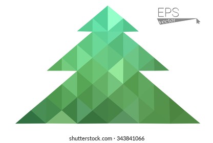 Green low polygon style christmas tree vector illustration consisting of triangles . Abstract triangular polygonal origami or crystal design of New Years celebration. Isolated on white background. Green low polygon style christmas tree vector illustration consisting of triangles . Abstract triangular polygonal origami or crystal design of New Years celebration. Isolated on white background.
