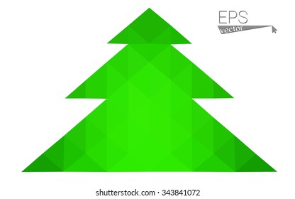 Green low polygon style christmas tree vector illustration consisting of triangles . Abstract triangular polygonal origami or crystal design of New Years celebration. Isolated on white background.