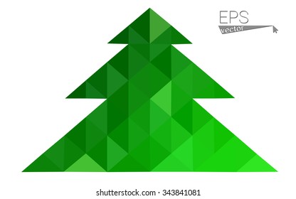 Green low polygon style christmas tree vector illustration consisting of triangles . Abstract triangular polygonal origami or crystal design of New Years celebration. Isolated on white background.