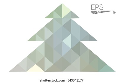 Green low polygon style christmas tree vector illustration consisting of triangles . Abstract triangular polygonal origami or crystal design of New Years celebration. Isolated on white background.