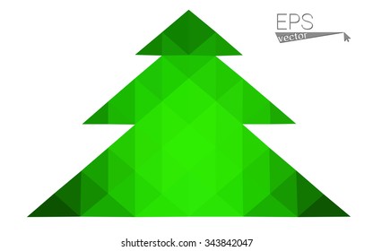 Green low polygon style christmas tree vector illustration consisting of triangles . Abstract triangular polygonal origami or crystal design of New Years celebration. Isolated on white background.