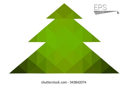 Green low polygon style christmas tree vector illustration consisting of triangles . Abstract triangular polygonal origami or crystal design of New Years celebration. Isolated on white background.