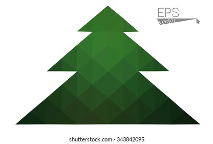 Green low polygon style christmas tree vector illustration consisting of triangles . Abstract triangular polygonal origami or crystal design of New Years celebration. Isolated on white background.