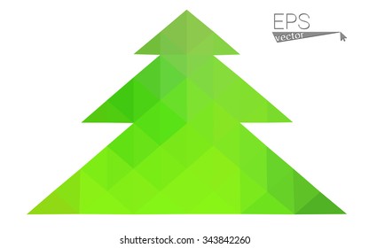 Green low polygon style christmas tree vector illustration consisting of triangles . Abstract triangular polygonal origami or crystal design of New Years celebration. Isolated on white background.