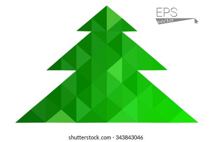 Green low polygon style christmas tree vector illustration consisting of triangles . Abstract triangular polygonal origami or crystal design of New Years celebration. Isolated on white background.