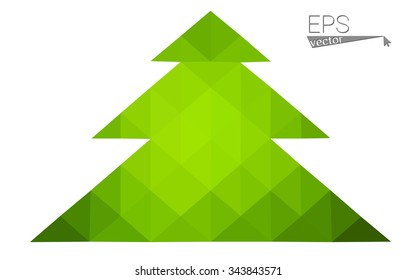 Green low polygon style christmas tree vector illustration consisting of triangles . Abstract triangular polygonal origami or crystal design of New Years celebration. Isolated on white background.