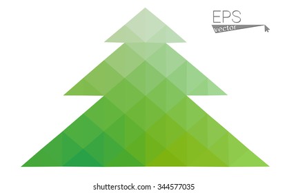 Green low polygon style christmas tree vector illustration consisting of triangles . Abstract triangular polygonal origami or crystal design of New Years celebration. Isolated on white background.