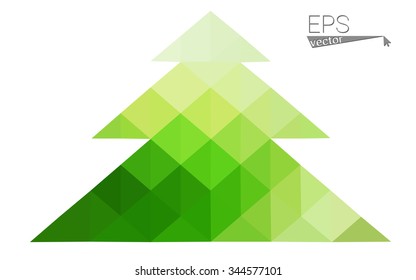 Green low polygon style christmas tree vector illustration consisting of triangles . Abstract triangular polygonal origami or crystal design of New Years celebration. Isolated on white background.