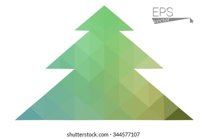 Green low polygon style christmas tree vector illustration consisting of triangles . Abstract triangular polygonal origami or crystal design of New Years celebration. Isolated on white background.